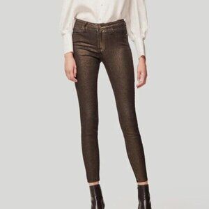 Frame Denim Le High Skinny Jeans Womens 25 Old Gold Metallic Sparkle Mid Rise